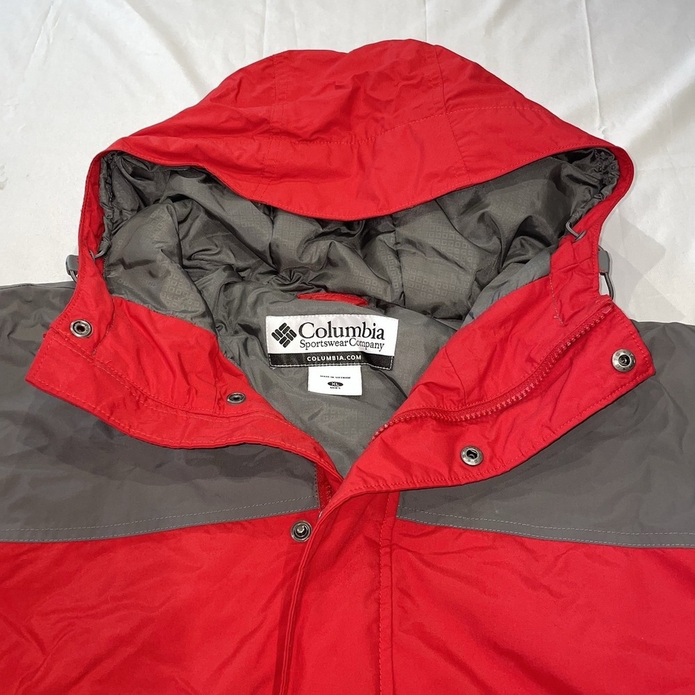 Columbia Mens XL Red Grey Colorblock Anorak Hooded Pullover Jacket XM4332